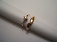 9ct yellow gold shaped wedding ring with diamond engagement ring