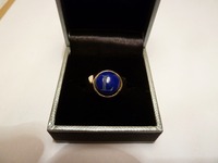 9ct lapis lazuli signet ring, with hand engraving
