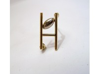 Yellow and white gold rugby post and ball lapel pin