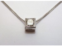 Square set single diamond pendant