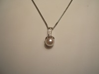 Cultured pearl with 9ct white gold tulip set with diamonds on 9ct white gold chain