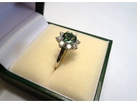 Palladium mint green tourmaline and diamond cluster ring