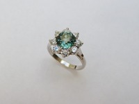 18ct white gold cluster set with mint green tourmaline and diamonds