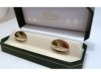 9ct yellow gold oval cufflinks hand engraved with family crest